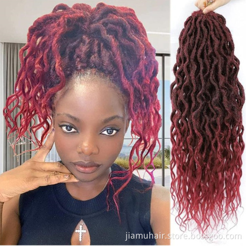 Wholesale goddess locs crochet synthetic braiding hair curly ends ombre faux locs hair braids crochet locs hair extensions